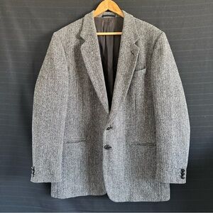 St Michael Harris Tweed Scottish Wool Herringbone Sports Coat Jacket Gray 44L
